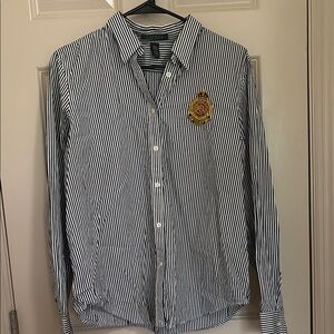 Lauren Ralph Lauren Blue and White Striped Button Down Shirt